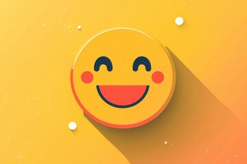 Poster - Bright yellow minimalist icon featuring a smiling face in a flat design encourages positivity and joy in daily life