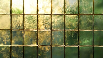 Wall Mural - a repeating pattern of golden and green square tiles is shown