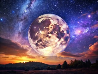 Wall Mural - Majestic Full Moon Night Sky Timelapse - Starry Night Photography