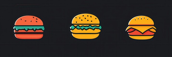 Poster - Minimalist burger icon logo in bold colors showcasing playful and clean fast food design for modern eateries