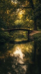  Serene Riverbank with a Charming Bridge Surrounded by Nature
