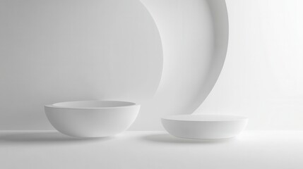 Leinwandbilder - Floating 3D shapes in a minimalist composition showcasing soft shadows and elegant light reflections against a white background