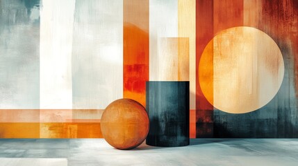 Wall Mural - an abstract digital painting depicting colorful shapes on a textured canvas