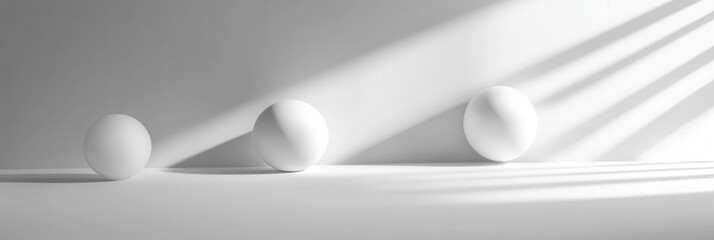 Aufkleber - Floating minimalist 3D shapes casting soft shadows with elegant reflections in a futuristic white space