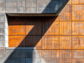 Wall Mural - abstract architectural detail with contrasting textures of rusted metal and concrete.