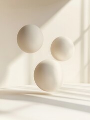 Leinwandbilder - Floating minimalist 3D shapes with soft shadows and elegant light reflections on a white background in a futuristic design setting