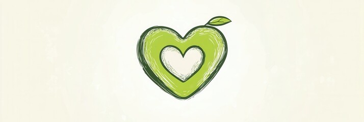 Fototapete - Hand drawn avocado logo with heart shaped seed conveys freshness and organic appeal in a simple artistic design