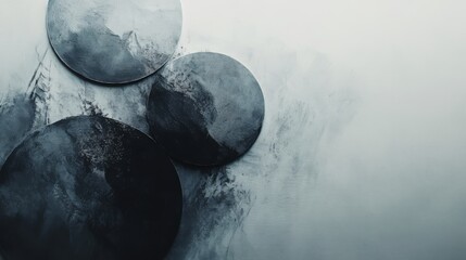 Wall Mural - abstract composition featuring dark circles on a textured wall surface