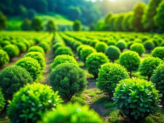 Wall Mural - Miniature Rows of Lush Green Foliage, Tilt-Shift Photography