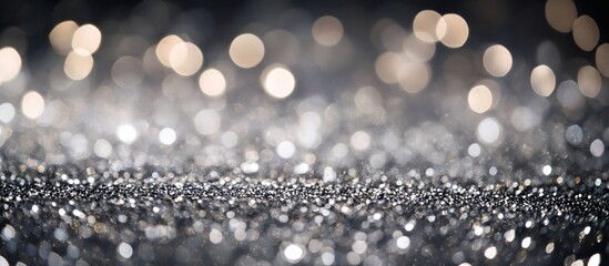 Wall Mural - Sparkling silver glitter texture with blurred bokeh lights.