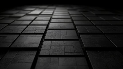 Wall Mural - dark gray square tiles receding; abstract background; design texture