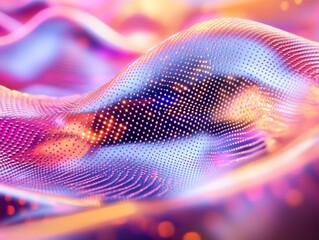 Wall Mural - abstract colorful wavy surface with glowing dots.