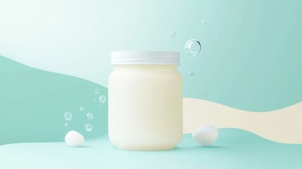 Poster - Minimalist fermentation logo design featuring a clean abstract jar with bubbles for probiotic food branding