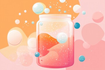 Poster - Minimalist fermentation logo featuring a clean abstract jar and colorful bubbles for probiotic food branding
