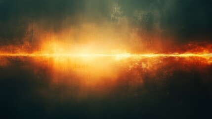 Wall Mural - a luminous golden horizon reflects in the dark water below