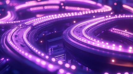 Wall Mural - Abstract purple glowing curves and lines, futuristic technology background.