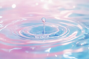 Wall Mural - water drop falling into calm pastel-colored water, creating concentric ripples.