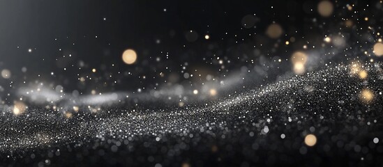 Wall Mural - glittering particles wave on dark background.