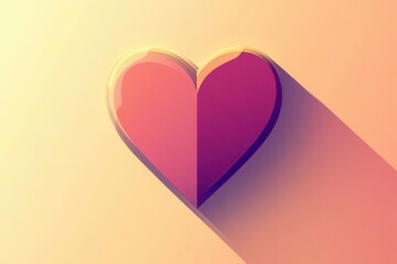 Poster - Minimalist heart icon with soft shadows and warm pink tones in a flat design style for modern visuals and creative projects