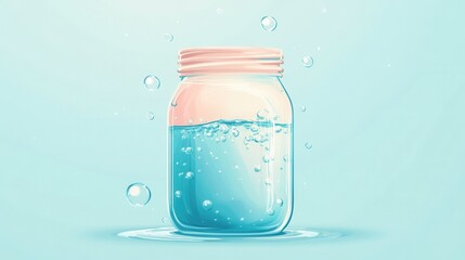Poster - Minimalist fermentation logo featuring an abstract jar with bubbles for probiotic food branding concepts