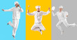 © Pixel-Shot - Set of jumping chefs on color background