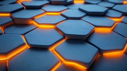 Wall Mural - Abstract Hexagon Pattern Glowing Bright Orange. AI Generated