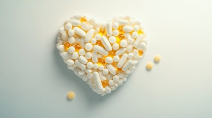 Aufkleber - Heart shaped arrangement of pills and capsules on a clean background highlights modern minimalism in healthcare and wellness design