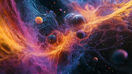 colorful cosmic nebula with planets