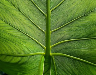 Wall Mural - a large vibrant green leaf with prominent veins and a smooth surface showcasing its natural beauty and healthy appearance