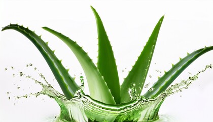 Wall Mural - aloe vera gel splash with aloevera plant isolated on white background