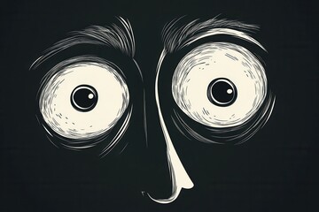 Aufkleber - Dark minimalist illustration of a fearful face with wide eyes expressing emotion in monochrome contrast