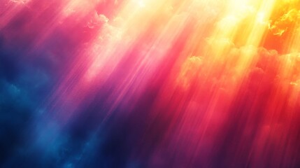 Wall Mural - Colorful diagonal light rays beaming through clouds in the sky