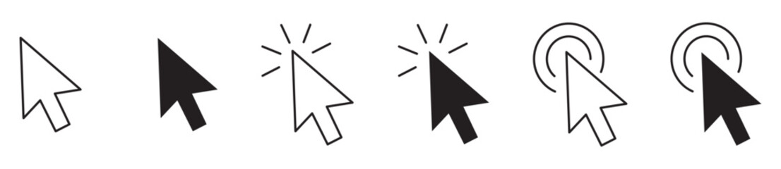 Click icon set, pointer arrow, Click arrow vector, computer mouse click cursor icons.