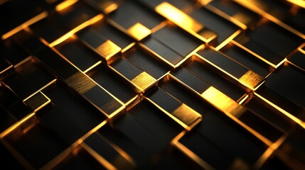 Wall Mural - abstract design of shiny gold and black rectangular blocks