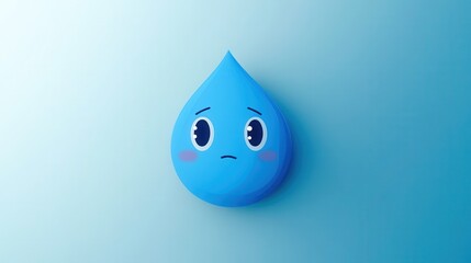 Poster - Sad blue water drop icon with eyes expressing minimal emotions in a simple style design