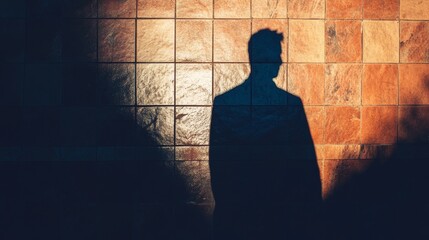 Wall Mural - A man's silhouette is cast on a brick wall