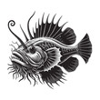 © Orion Draw - Deep Sea Anglerfish Illustration, Traditional Woodcut Style Blac