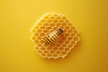 Poster - Minimalist honeycomb design featuring a bee on a vibrant yellow background showcasing natural branding concepts