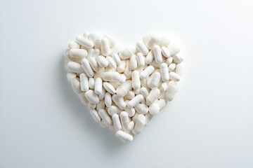 Aufkleber - Heart shaped arrangement of white pills and capsules on a clean background in soft lighting for modern wellness aesthetics