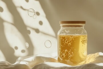 Poster - Minimalist fermentation logo design featuring clean jar with bubbles for probiotic food branding