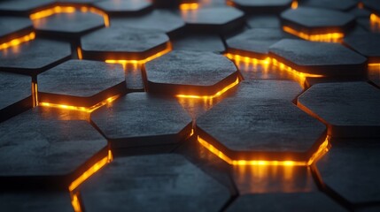 Wall Mural - geometric arrangement of glowing hexagonal shapes creating visual abstract design