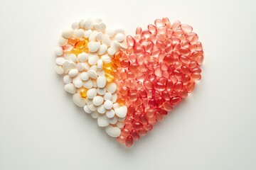 Aufkleber - Heart shaped arrangement of colorful pills and capsules on a clean surface enhances modern minimalism for health focused designs