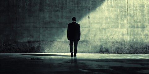 Wall Mural - A man is walking in the rain, looking up at the sky