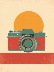Aufkleber - Vintage camera icon design featuring warm tones and flat style in minimalist aesthetic that evokes nostalgia for photography lovers and artists