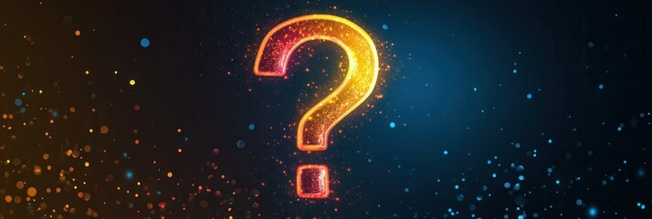 Poster - Stylish minimalist icon of glowing question mark surrounded by light bursts in modern flat design conveying inquiry and curiosity