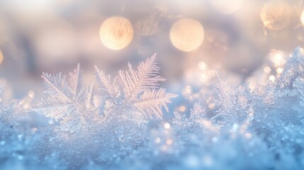 Leinwandbilder - Frozen ice crystals reflect softly in a winter wonderland with abstract frost effects and subtle shining bokeh lighting