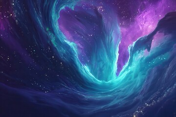 Wall Mural - a dramatic cosmic nebula swirling with vibrant purples and teals against the void of space, stars glittering like diamonds through gaseous clouds, creating an ethereal celestial landscape