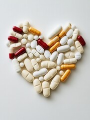 Aufkleber - Creative heart shaped arrangement of colorful pills and capsules on a clean background showcasing modern minimalism in advertisement design