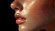 © Get it - Close-up profile of a woman's face with freckles and glossy skin