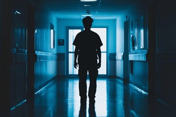 Wall Mural - a man is walking down a hallway in a hospital